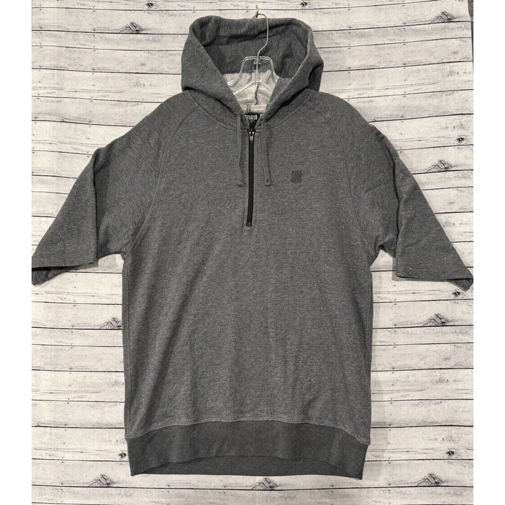UNDEFEATED LOS ANGELES Mens 1/4 Zip Hoodie Sz L Pullover Sweater Gray UNDFTD